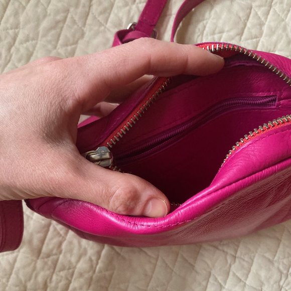 Hot Pink Leather Crossbody Bag - Picture 3 of 4